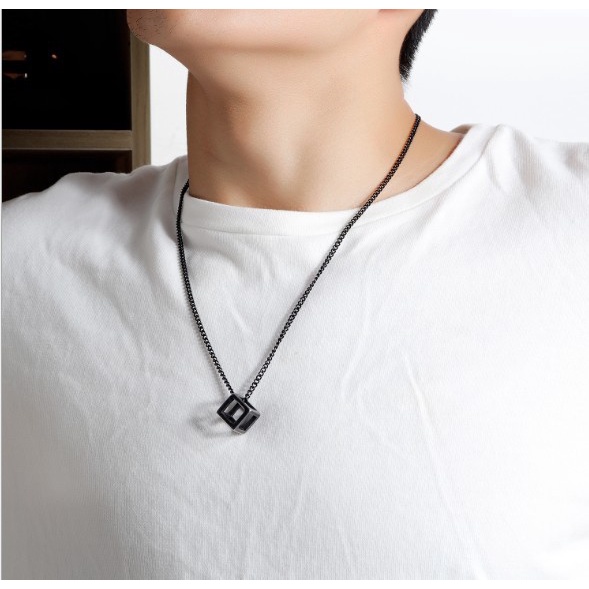 Vòng Cổ Dây Chuyền Nam Nữ Charm Khối Lập Phương Rỗng Cá Tính N32
