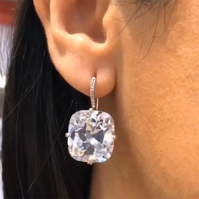 Bông Tai Đính Đá Zircon Màu Bạc Sang Trọng Thời Trang Cho Nữ
