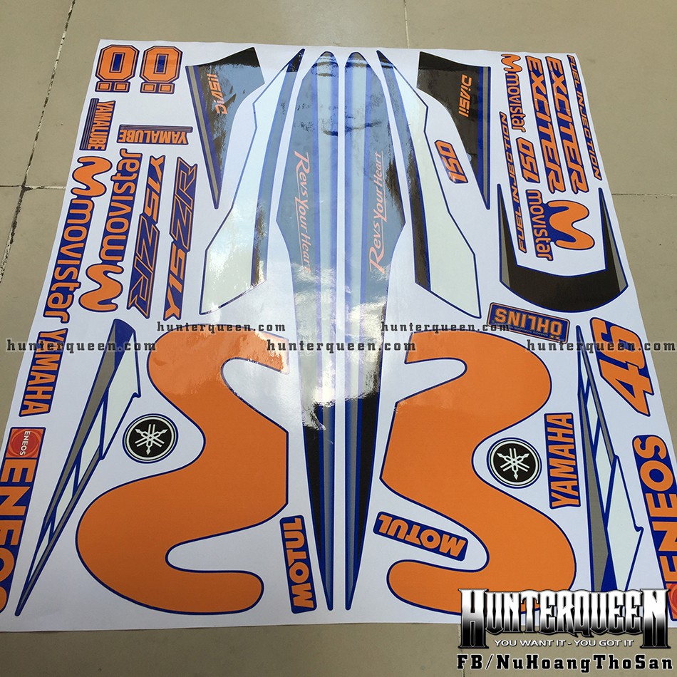 Tem Exciter 150. Tem rời Movistar cam. Dán xe xanh GP. Xe màu khác vui lòng inbox