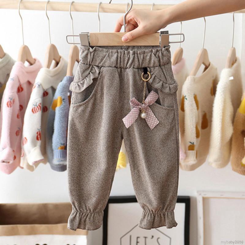 Quần Dài Cotton Thắt Nơ Cho Bé Gái