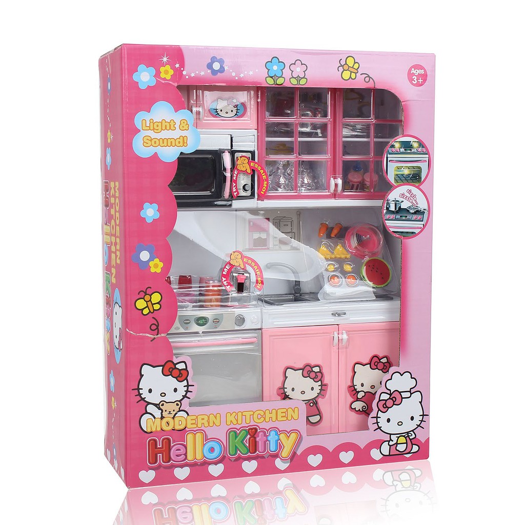 Bộ đồ chơi Nhà bếp búp bê Hello Kitty  26214 HK có đèn đẹp màu hồng dễ thương, âm thanh như thật - BYTOM