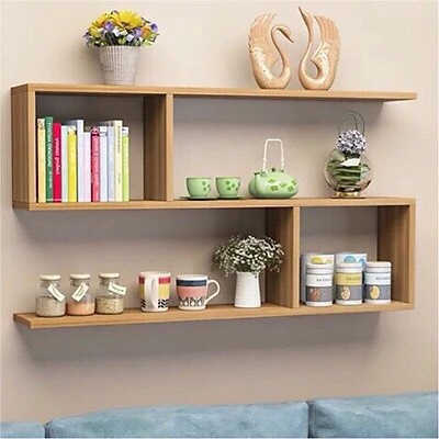(GIAO HỎA TỐC TPHCM)Kệ sách gỗ treo tường 2 ngăn kệ gỗ chữ S trang trí tường chất liệu MDF giá sách gỗ đa năng loại tốt