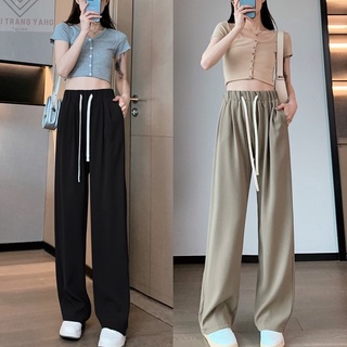 Quần ống rộng nữ lưng cao cạp chun thun lưng - Quần ống suông nữ cạp cao kiểu dáng hàn quốc 018