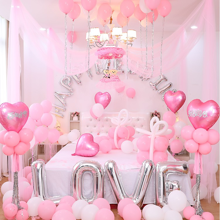 Set bóng trang trí phòng cưới bóng chữ Happy Wedding trang trí phòng tân hôn