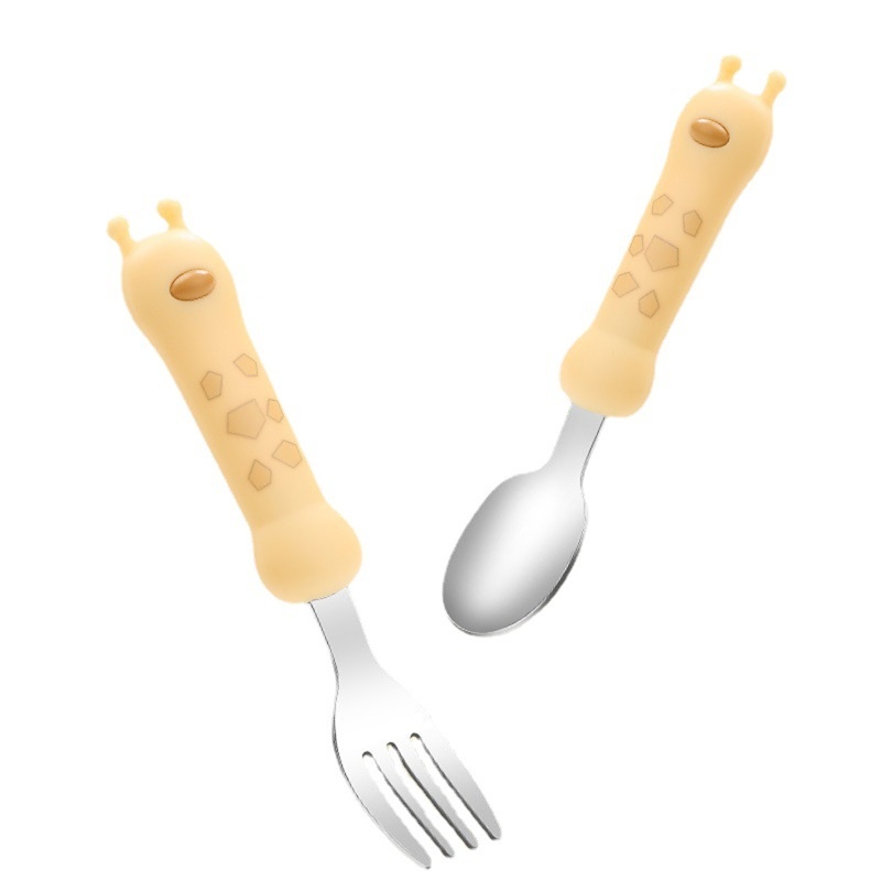 Bộ 4 Dụng Cụ Tập Ăn Bằng Thép Không Gỉ Hình Tuần Lộc Dễ Thương Kèm Hộp Đựng