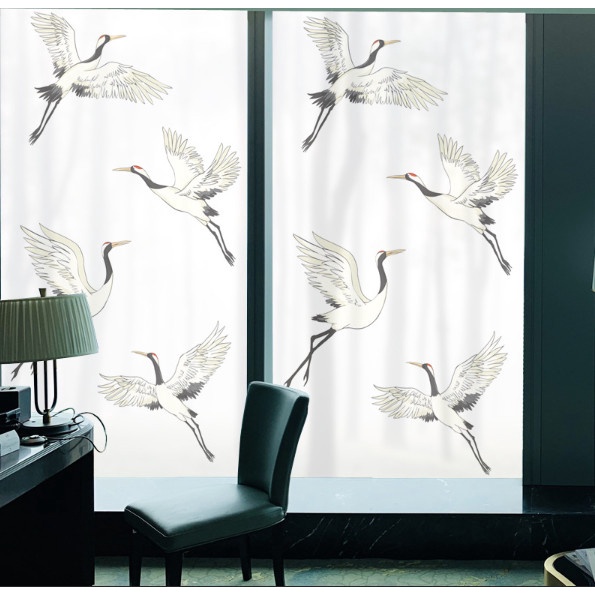 Decal dán kính cao cấp - Đàn hạt trắng bay lượn ( 60 x 116cm )