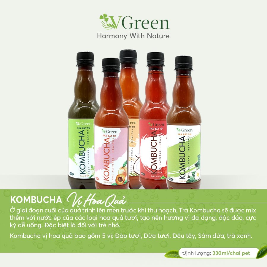 Trà Bất Tử Kombucha Đào 330ML -  Trà hoa quả lên men con giống scoby - Foodland