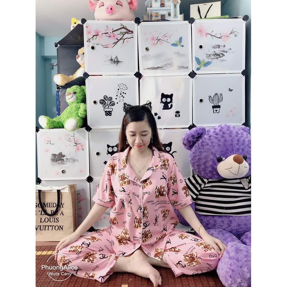 Đồ Bộ Pijama Tay Ngắn Quần Dài BIG SIZE 62-70KG CÓ TÚI Vải Lụa Hàn Xịn Dày Mịn Đẹp Co Giãn ༴