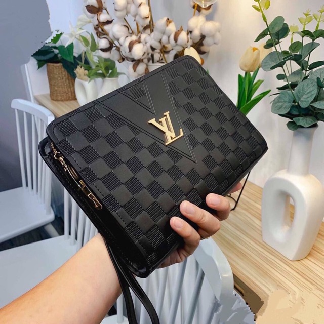 Ví da L V. cầm tay khoá số FULLBOX_Ví L.V kẹp nách da thật New