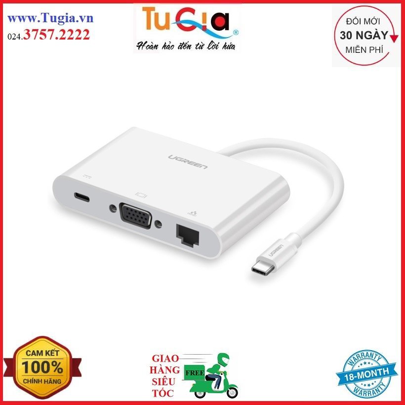 [Mã SKAMA07 giảm 8% đơn 250k]Cáp USB-C To VGA + 2 Cổng USB + LAN Ugreen (30439) - Hàng chính hãng