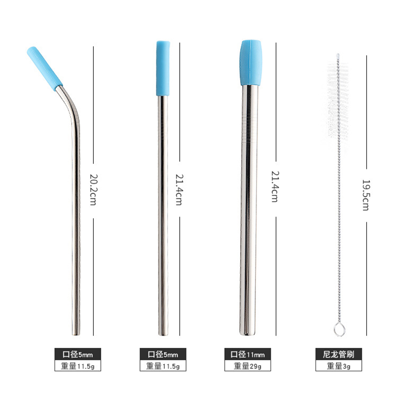 Set ống hút silicone bằng thép không gỉ tái sử dụng kèm cọ chùi rửa