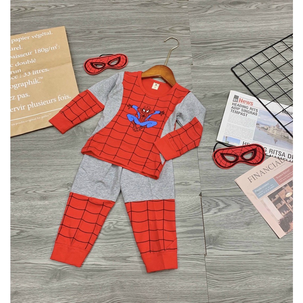 Bộ siêu nhân nhện dài tay tặng kèm mặt nạ cho bé, vải cotton tàu mềm đẹp cho bé 8-20kg
