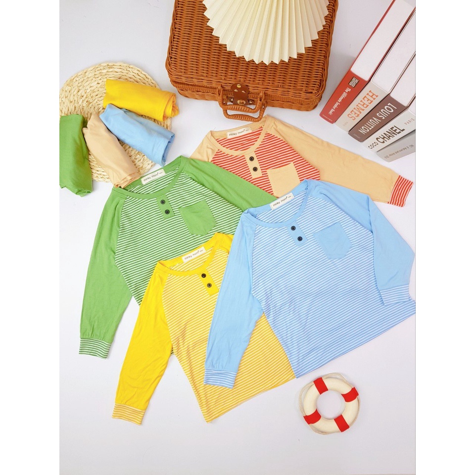 [Bé 19-32kg] Bộ Dài tay thun lạnh sọc dệt Minky Mom mềm mịn cho bé trai bé gái từ 18-32kg