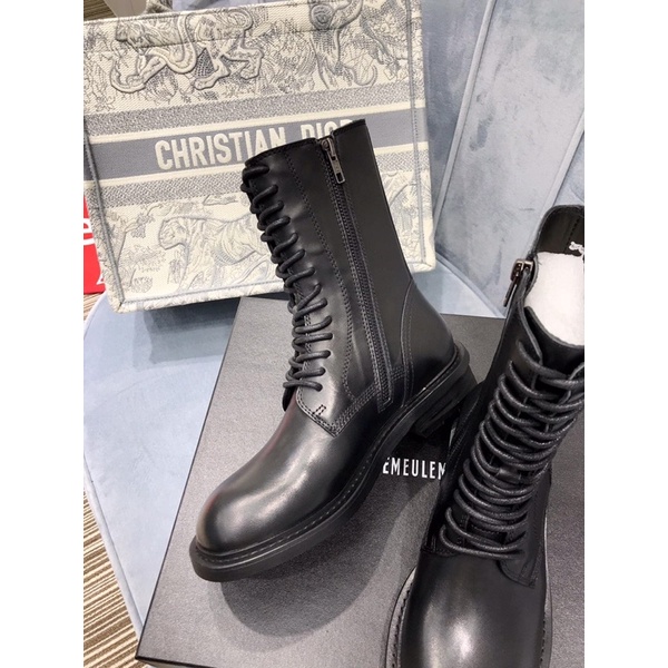 Giày bốt cổ cao, bốt chiến binh buộc dây Ann Demeul* da bò cao cấp