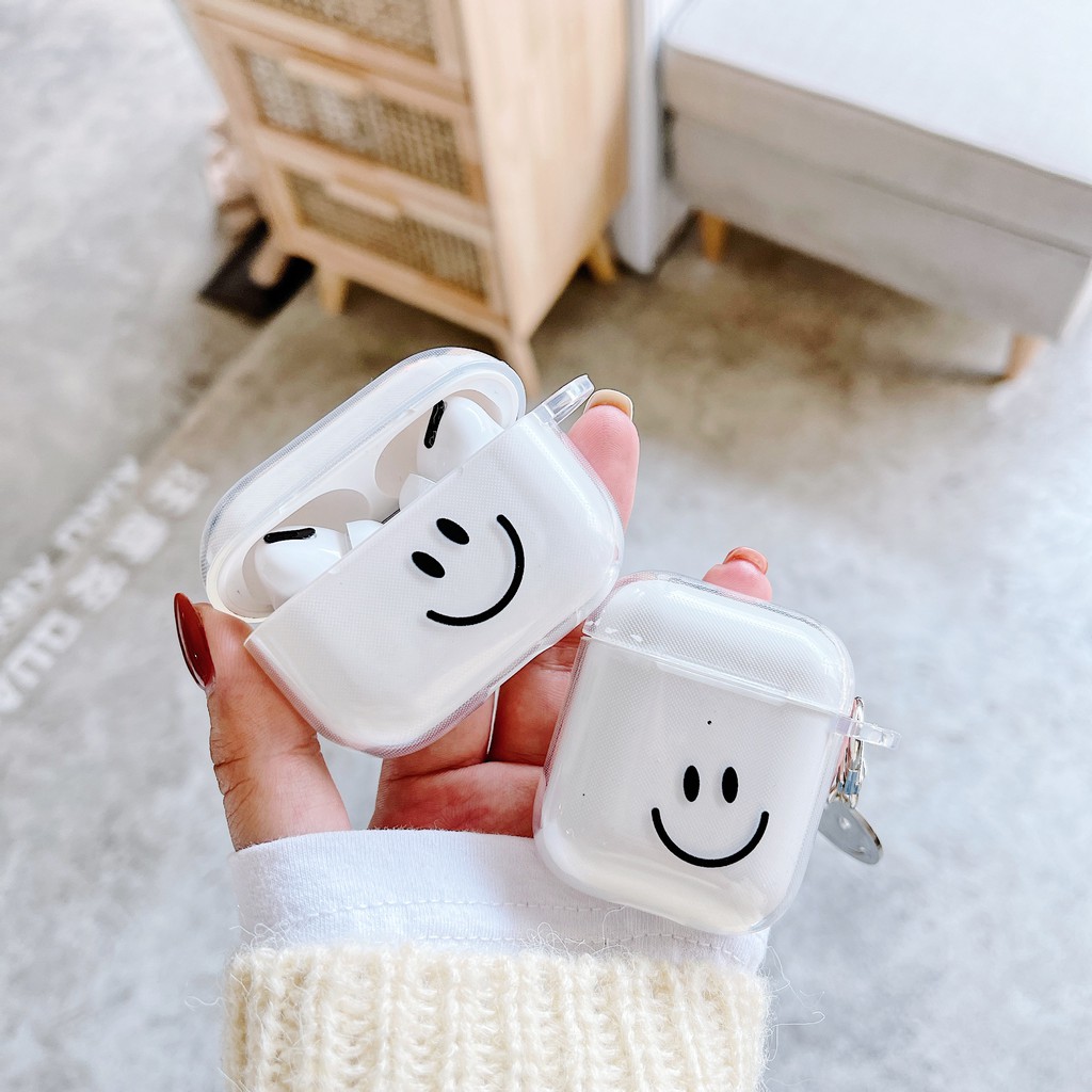 Ốp đựng hộp tai nghe không dây dẻo trong suốt hình mặt cười dễ thương cho Apple AirPods 1 2 3 Pro