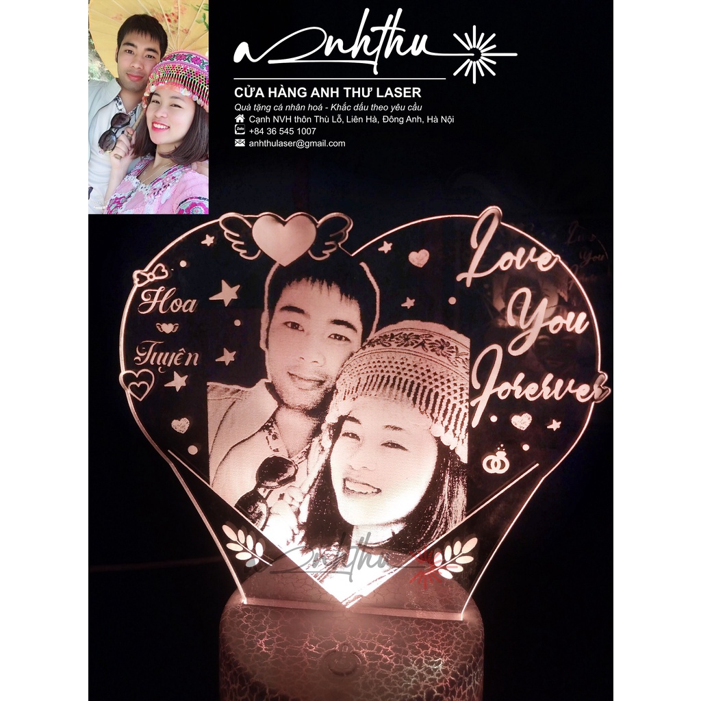 Đèn ngủ led khắc ảnh, thiết kế theo yêu cầu làm quà tặng Valentine 14/2, Quốc tế phụ nữ 8/3, 20/10
