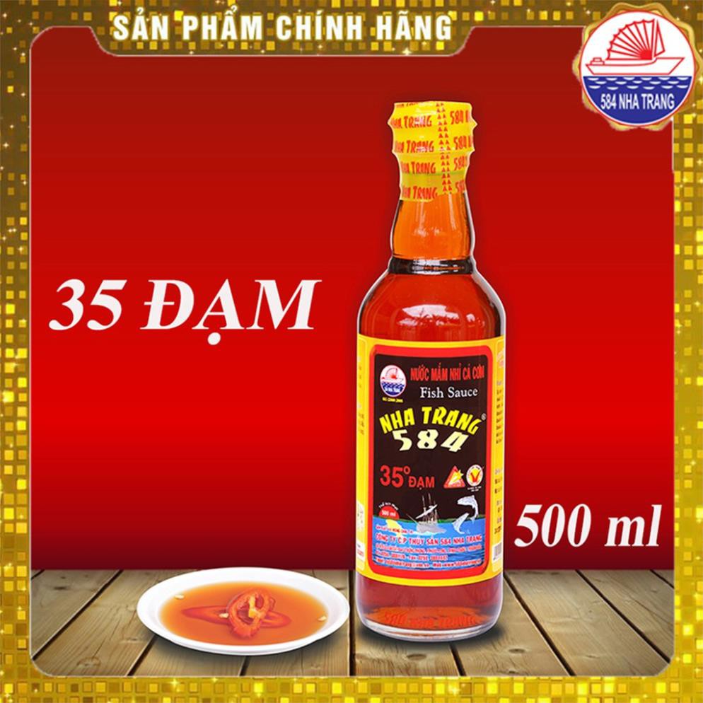 Hộp 2 chai Nước mắm Nhỉ Cá cơm 35 độ đạm - 584 Nha Trang - Chai 500ml, Date luôn mới.nhất