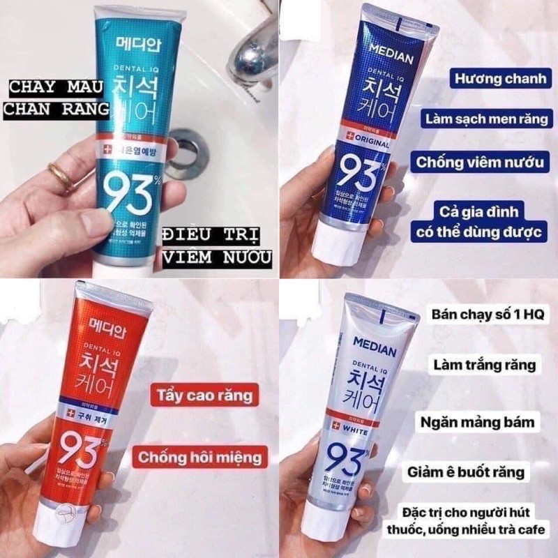 Kem Đánh Răng Median Dental IQ 93% Toothpaste 120g - Giúp Trắng Răng, Giảm Ố, Loại Bỏ Mùi Hôi