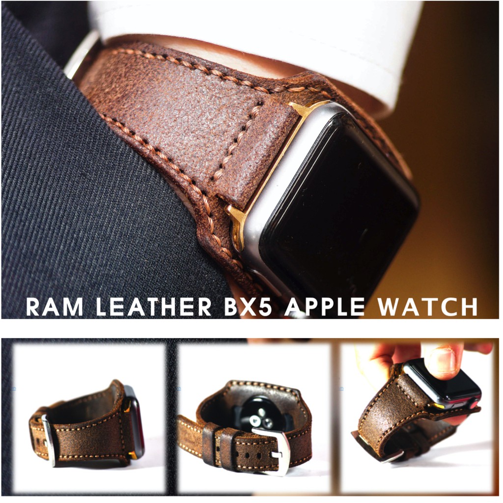 Dây apple watch da bò handmade bền chắc cực đẹp RAM Leather bx mài nhám - tặng khóa chốt và adapter