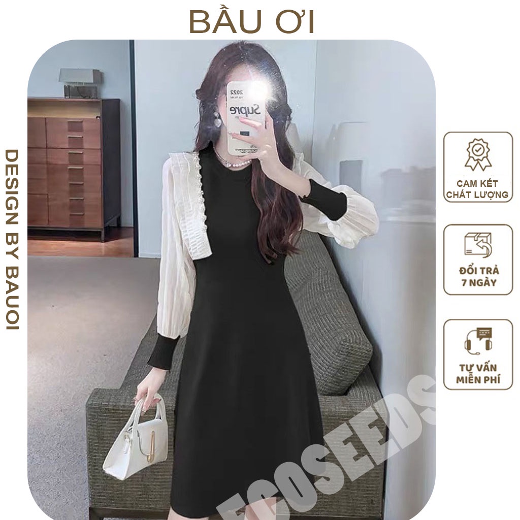 [BAUOII V89] VÁY BẦU LEN DỰ TIỆC TIỂU THƯ ỐNG TAY PHA TRẮNG - ĐẦM BẦU CÔNG SỞ MÙA THU MẶC ĐI LÀM ĐI CHƠI ĐỀU ĐẸP