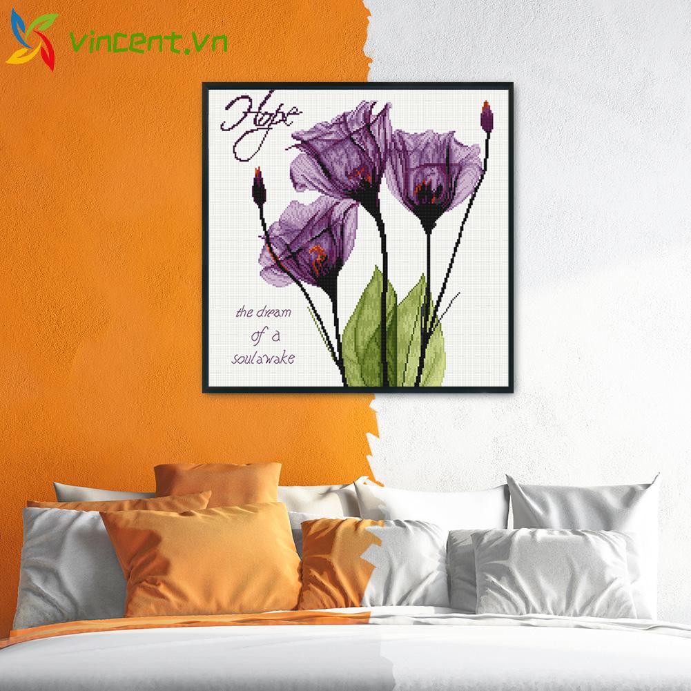 Tranh Thêu Chữ Thập Tự Làm 49x49cm Hình Hoa Tulip 11ct