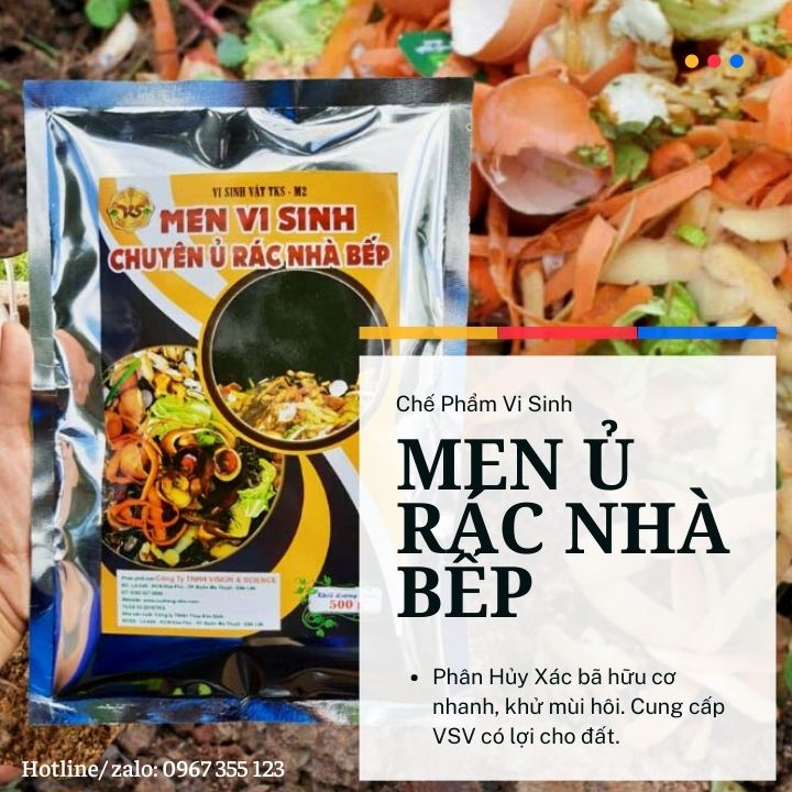 Men Vi Sinh Ủ Rác Nhà Bếp Phân Hủy Nhanh Xác Bã Hữu Cơ, Khử Mùi Hôi - Gói 500gr