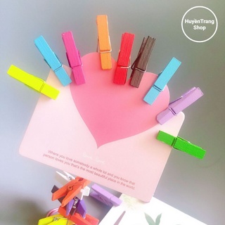 Set 10 kẹp gỗ mini nhiều màu | 1 dây cói 2 mét treo ảnh | Huyền Trang Shop