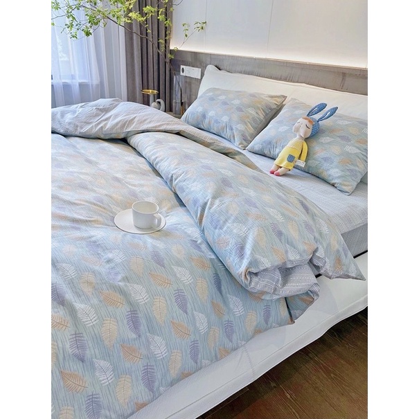 Set chăn ga gối cotton living- mẫu lông công sắc màu