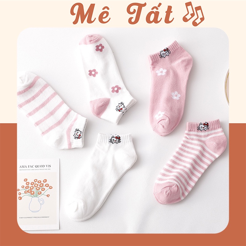 Tất nữ cổ ngắn, set 5 đôi vớ nữ cổ ngắn METAT họa tiết mèo kitty dễ thương phong cách Hàn Quốc T11B