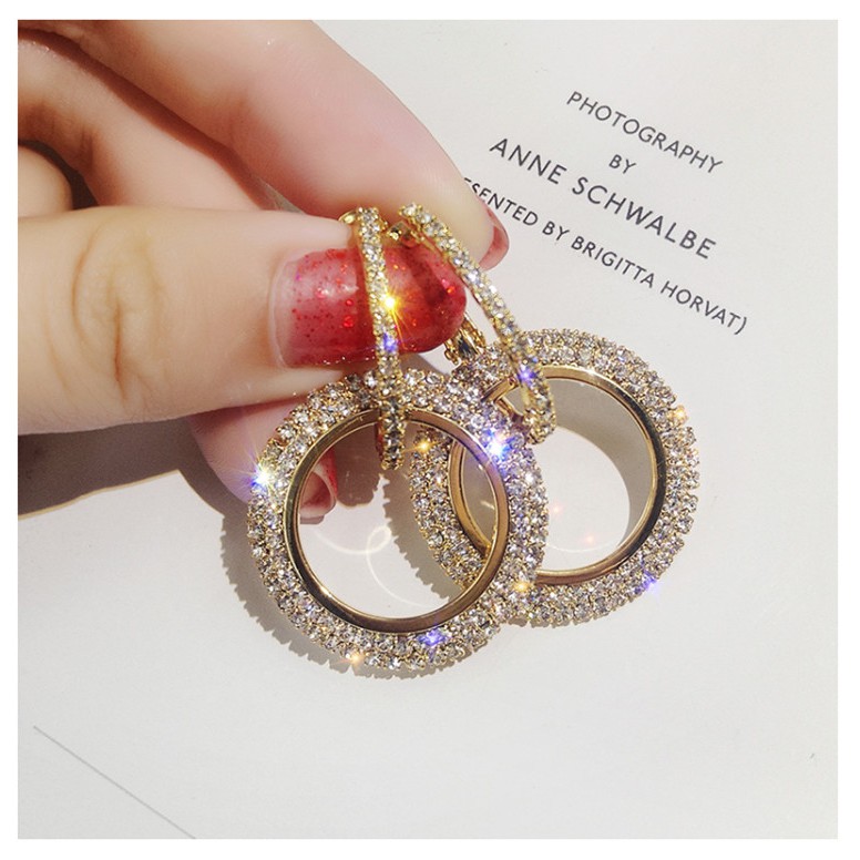 Bông tai đính đá toàn bộ vòng tròn kép cực sang chảnh BT57