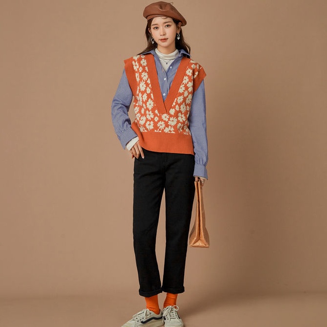 Áo len không tay cổ chữ v dáng rộng thiết kế mới thời trang dành cho nữ