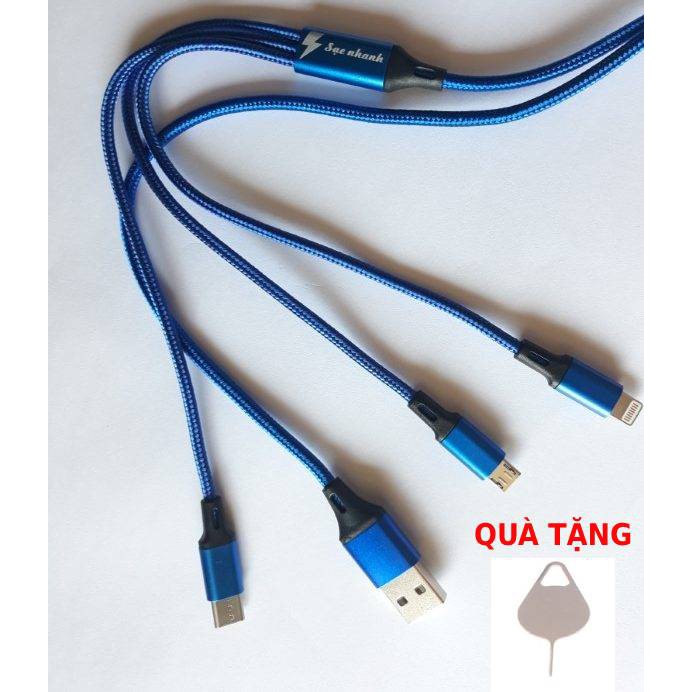 [ MUA 1 TẶNG 1 ] MUA 1 CÁP SẠC 3 ĐẦU SẠC NHANH LIGHTNING / TYPE C / MICRO USB TẶNG 1 CÂY THÁO KHAY SIM