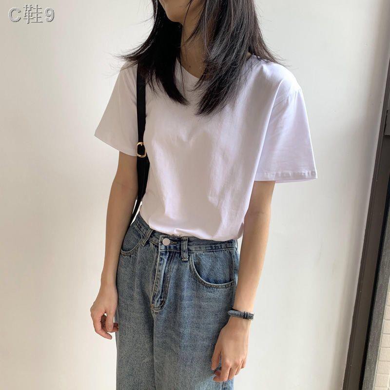 Pure cotton white t-shirt women s short-sleeved summer 2021 new Korean version of color tops wild loose clothes female