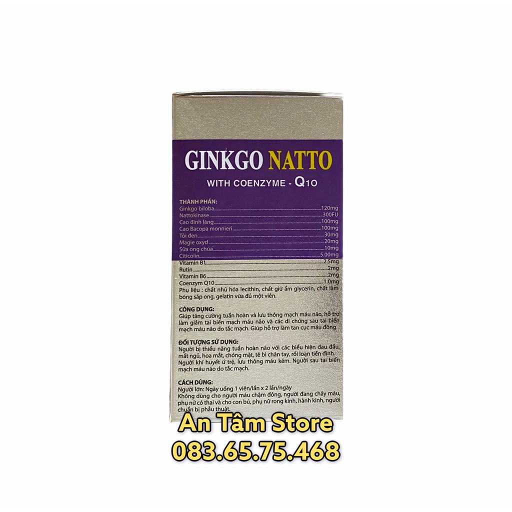 Viên uống bổ não Ginkgo Natto with coenzyme Q10 hoạt huyết dưỡng não, giúp tăng cường trí nhớ