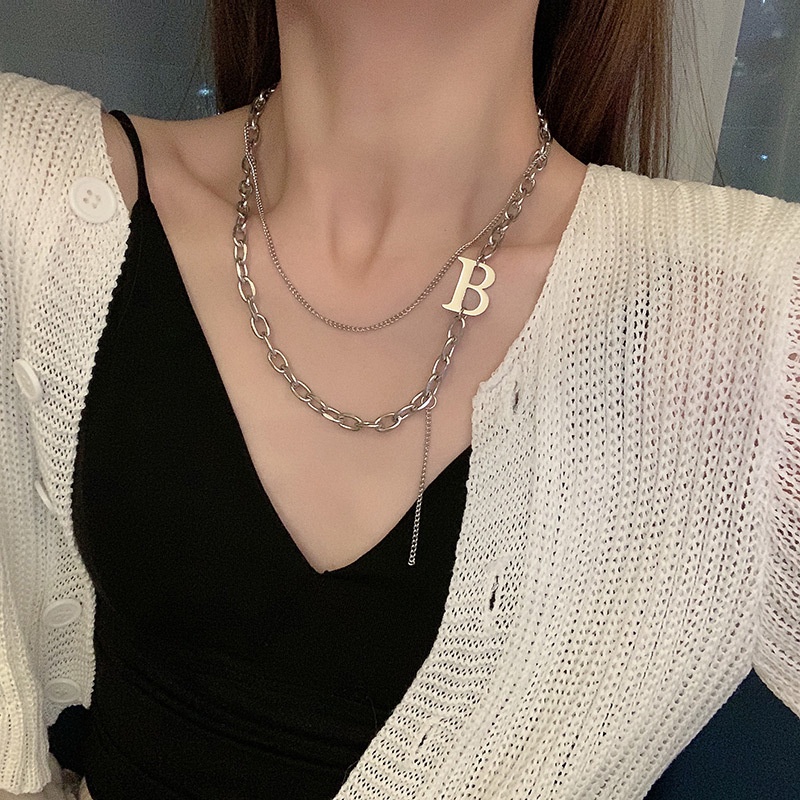 [Augustcloth | AugustJewelry] Dây chuyền/ vòng cổ hợp kim mắc xích chữ B phong cách Hàn Quốc