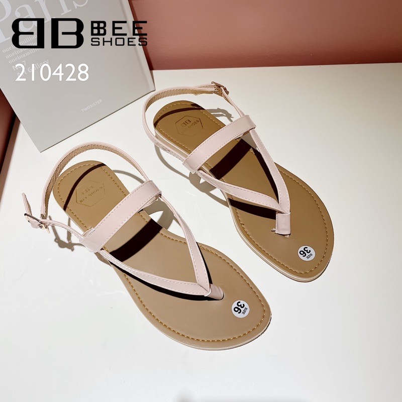 BEESHOES - SANDAL NỮ MŨI TRÒN XỎ NGÓN TRƠN - SANDAL NỮ MŨI TRÒN XỎ NGÓN TRƠN ĐẾ BỆT SẴN MÀU ĐEN - CHÌ - HỒNG 210428