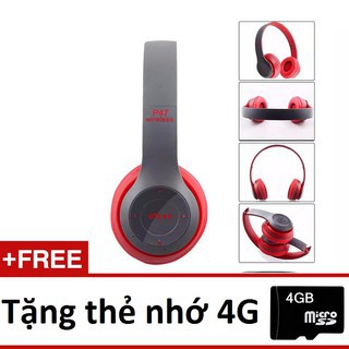 TAI BLUETOOTH P47 CHỤP TAI CỰC CHẤT ĐỎ KÈM THẺ NHỚ 4G