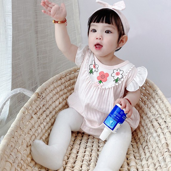 Sét body côttông cánh tiên họa tiết hoa xinh đầy tháng cho bé gái 0-24M (Kèm nơ)