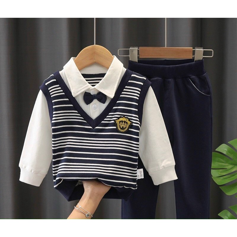 sét bộ công tử da cá kèm nơ cho bé 8-18kg