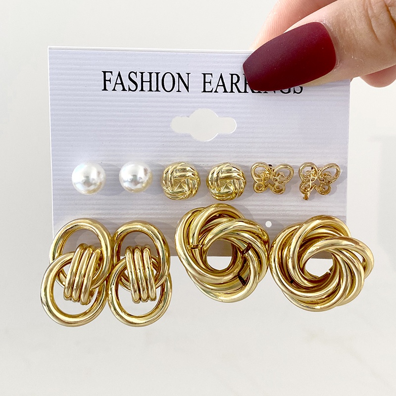 Bộ bông tai hình tròn phối hạt ngọc trai mặt hình bướm/ trái tim phong cách thanh lịch thời trang cho nữ