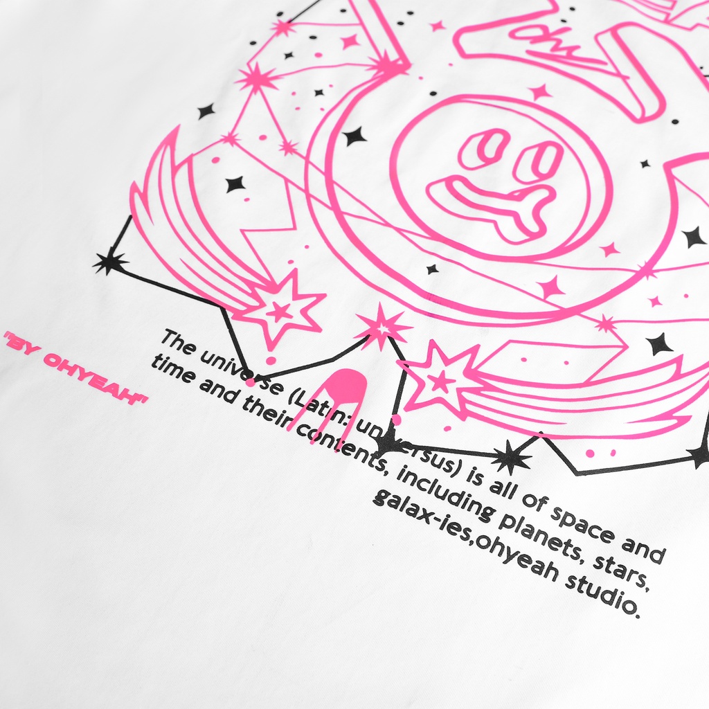 Áo thun tay lỡ OHYEAH phông Unisex nam nữ Premium Cotton oversize form rộng UNIVERSE - Trắng