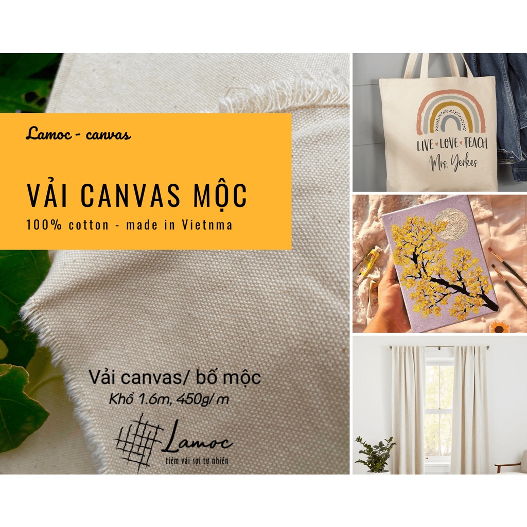 VẢI CANVAS MỘC KHỔ 1.6M - TÚI XÁCH, ĐỒ NỘI THẤT, THỜI TRANG