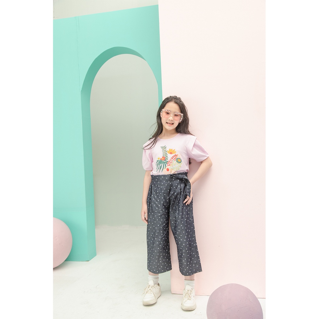 Quần dài dáng suông JOOKYLI cho bé gái màu xanh than chấm bi 22G0919