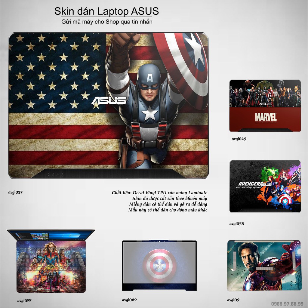Skin dán Laptop Asus in hình Avenger (inbox mã máy cho Shop)