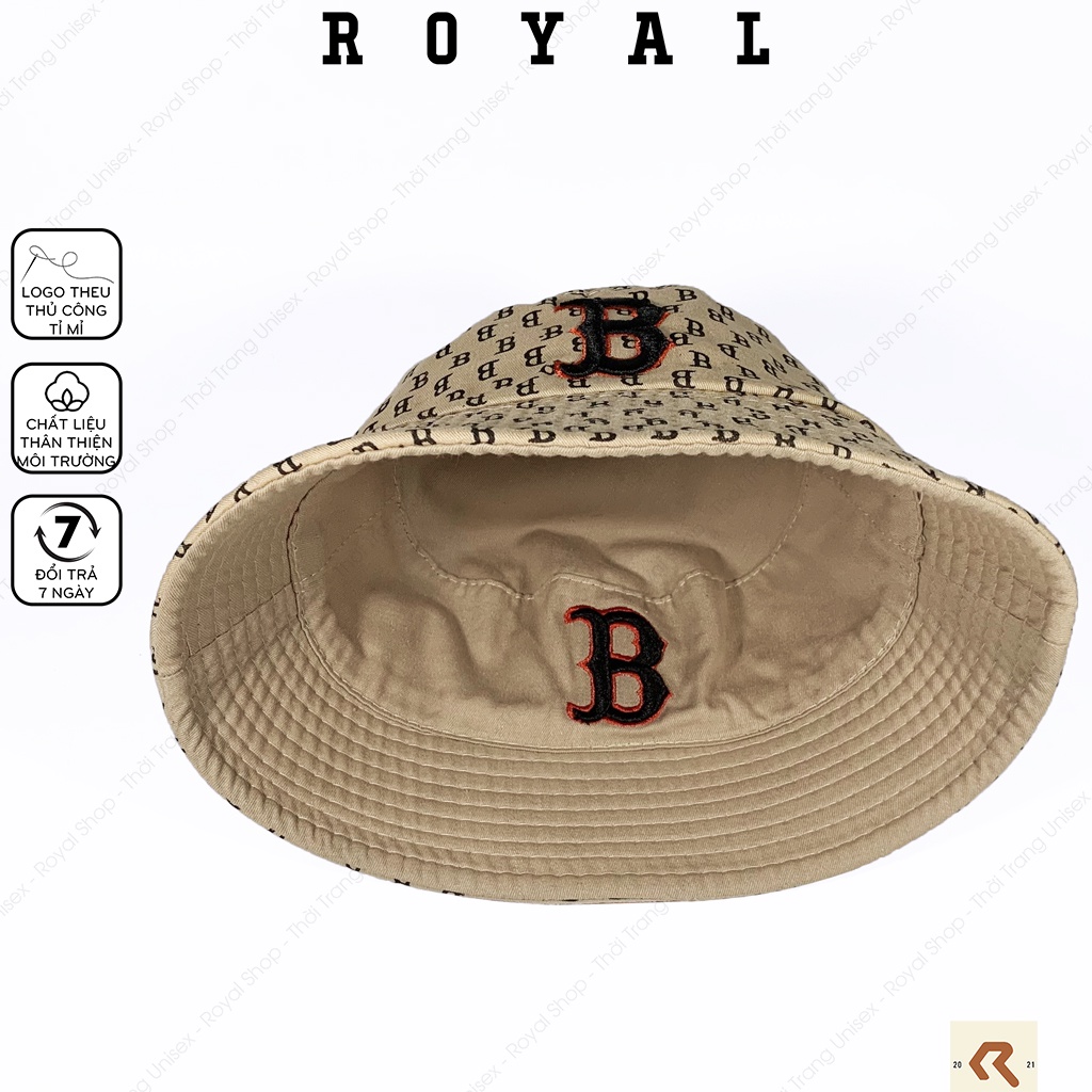 Nón bucket mlb monogram boston mũ bucket b vải kaki cotton - Royal Shop