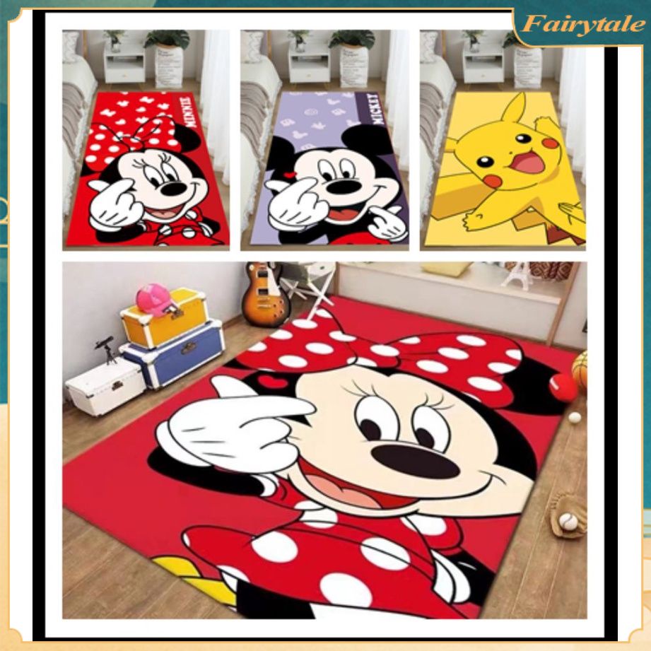 Phim hoạt hình Thảm Non-Slip Tầng Mat Trang Trí Nội Thất Siêu Thảm Mềm Mại Cho Phòng Ngủ Mickey Minnie Pikachu Tầng Mat 40X8 0cm/50x120cm 【Fair】