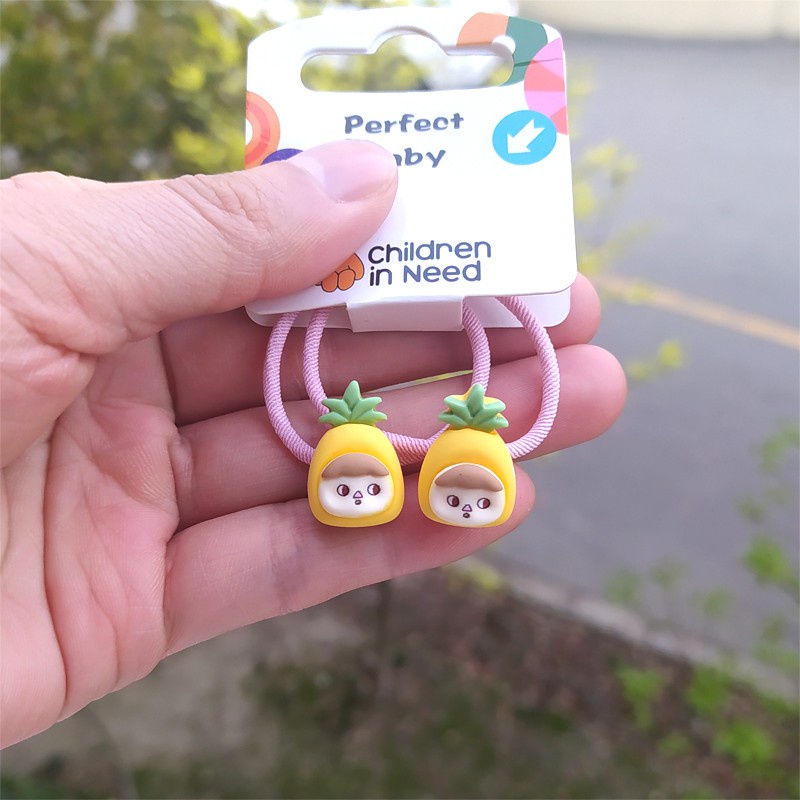 Set 2 Dây Cột Tóc Hình Quả Bơ / Xoài Hoạt Hình Dễ Thương Cho Bé Gái