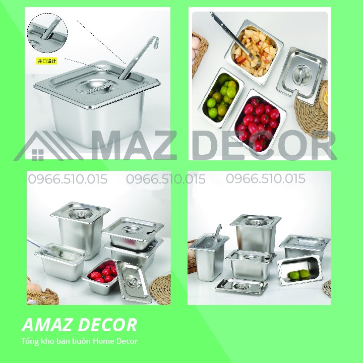 GIÁ SỈ TẠI XƯỞNG Khay vuông chữ nhật Đựng Topping chè trân châu thạch Inox (Có Nắp)