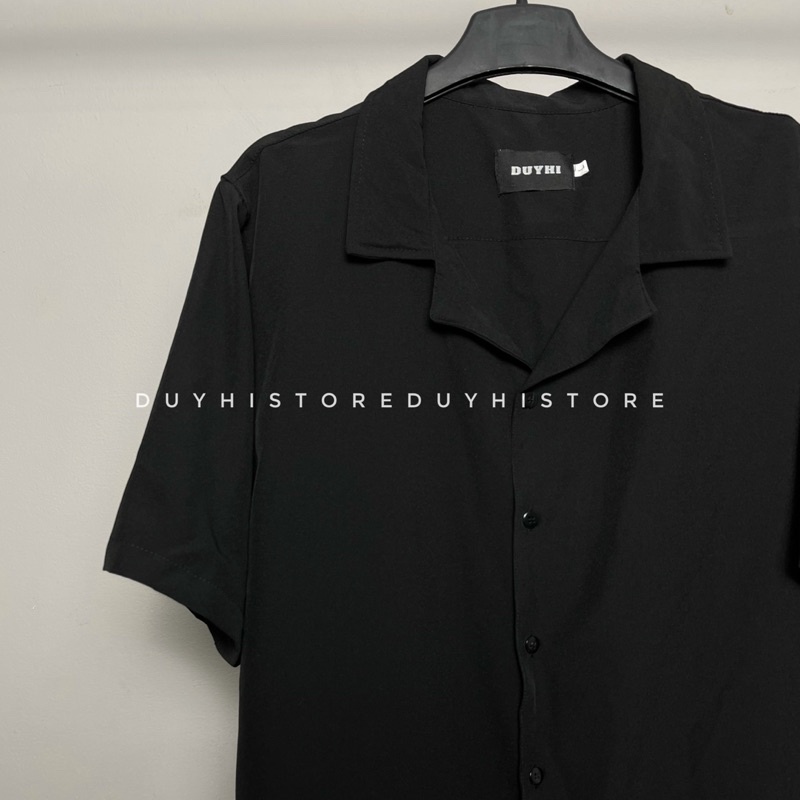 Áo sơ mi cộc tay unisex form rộng họa tiết ĐEN TRƠN cho nam nữ | DUYHI