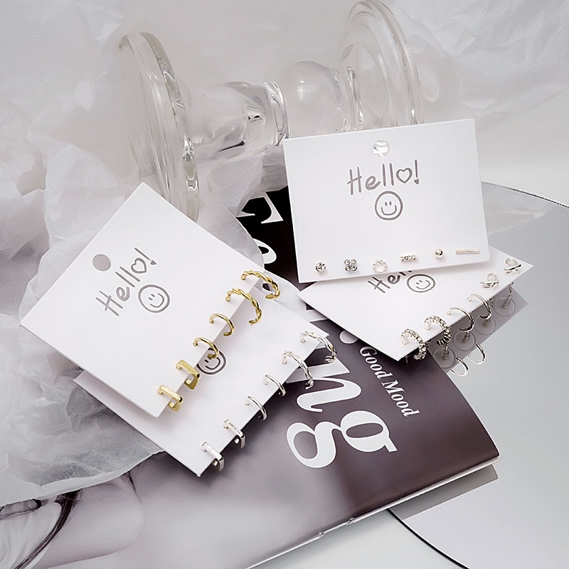 Bông Tai Kim Loại Hình Chữ C/Vuông/Tròn Nhỏ Dạng Xoắn Không Phai Màu Cho Nữ